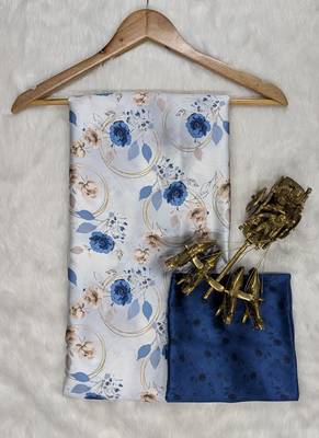 White original japan satin saree with digital print blouse 3