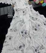 white silk blend digital printed saree with swarovski diamond work & blouse piece