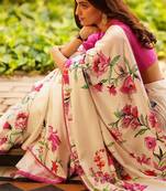 Off white original japan devsena satin saree japan satin digital print blouse