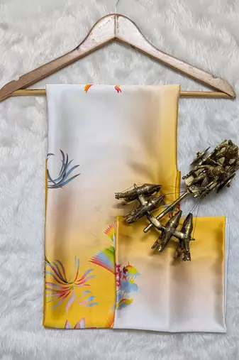 Off white original japan satin saree with digital print blouse