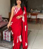 Red original japan devsena satin saree japan satin digital print blouse