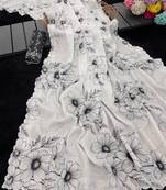 white silk blend digital printed saree with swarovski diamond work & blouse piece