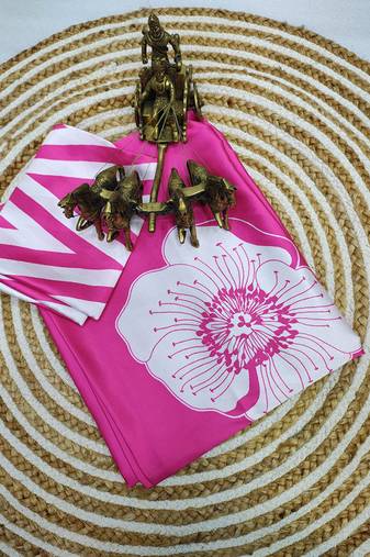 Rani pink original japan devsena satin saree japan satin digital print blouse