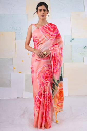 Multicolor original japan devsena satin saree japan satin digital print blouse