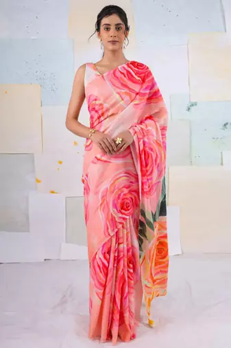 Multicolor original japan devsena satin saree japan satin digital print blouse