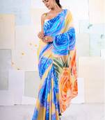 Multicolor original japan devsena satin saree japan satin digital print blouse