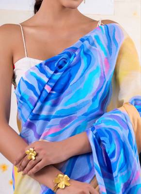 Multicolor original japan satin saree with digital print blouse 5