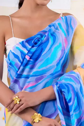 Multicolor original japan satin saree with digital print blouse
