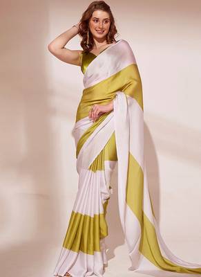 Multicolor original japan satin saree with digital print blouse 2
