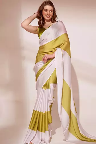 Multicolor original japan satin saree with digital print blouse