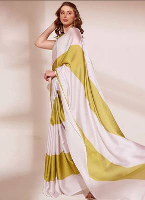 Multicolor original japan satin saree with digital print blouse 3