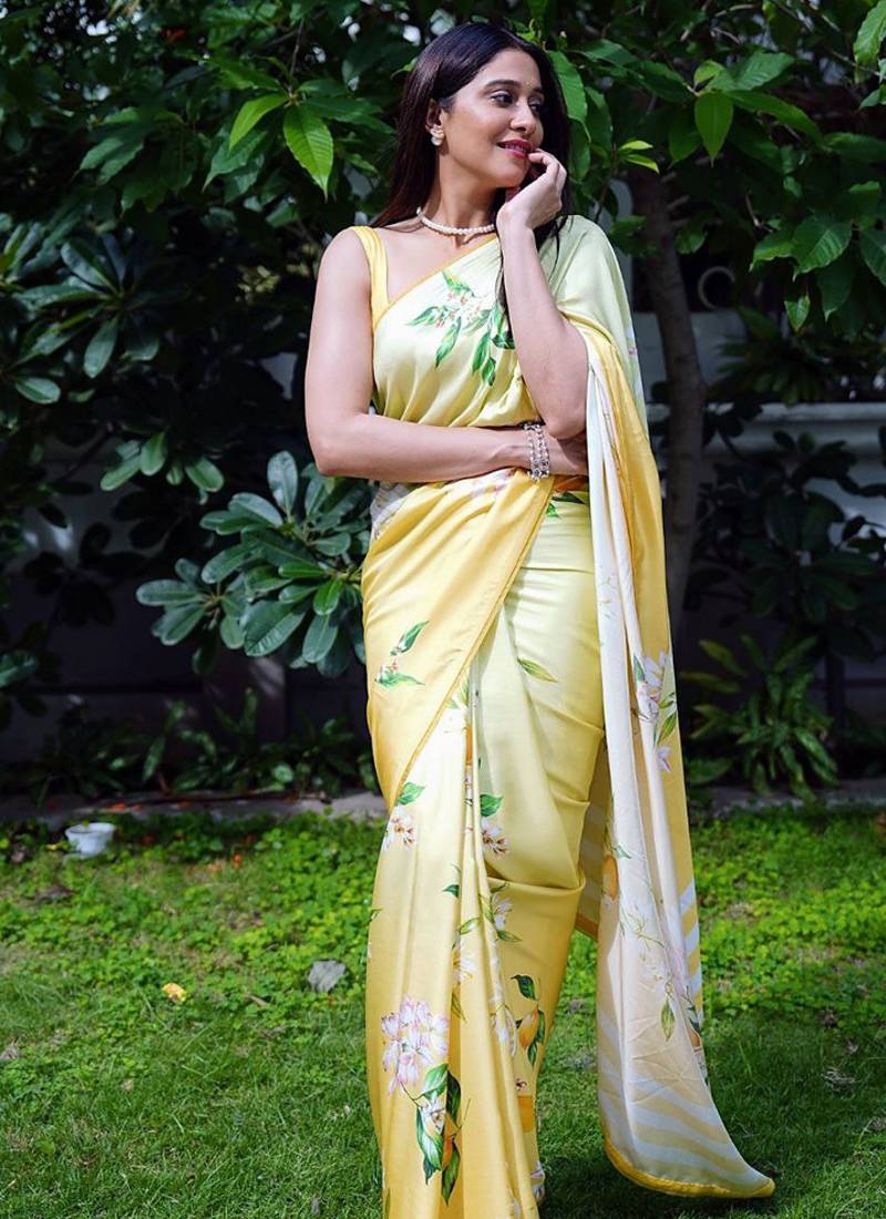 Lemon original japan devsena satin saree japan satin digital print blouse