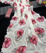 white silk blend digital printed saree with swarovski diamond work & blouse piece