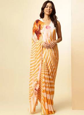 Multicolor original japan satin saree with digital print blouse 1