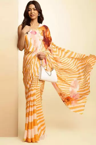 Multicolor original japan satin saree with digital print blouse