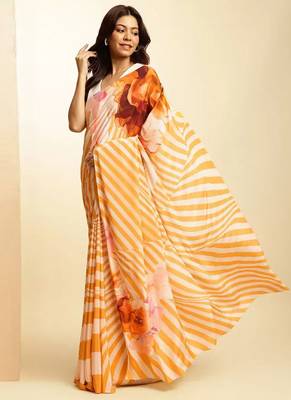 Multicolor original japan satin saree with digital print blouse 3