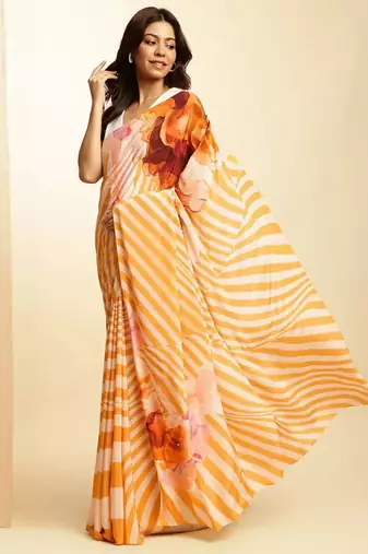 Multicolor original japan satin saree with digital print blouse