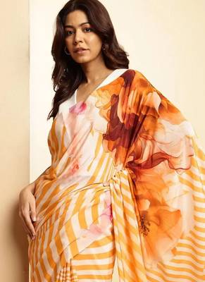 Multicolor original japan satin saree with digital print blouse 4
