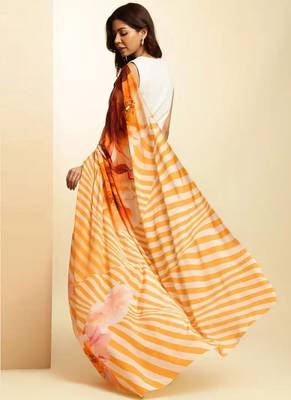 Multicolor original japan satin saree with digital print blouse 5