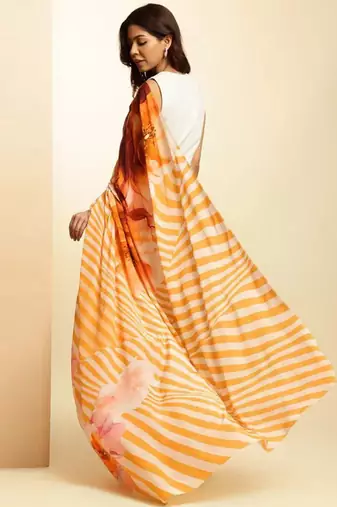 Multicolor original japan satin saree with digital print blouse