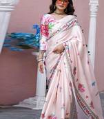 Off white original japan devsena satin saree japan satin digital print blouse