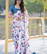 White original japan devsena satin saree japan satin digital print blouse