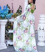 White original japan devsena satin saree japan satin digital print blouse