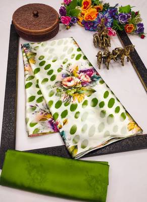 White original japan satin saree with digital print blouse 4