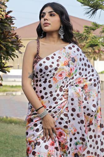 White original japan devsena satin saree japan satin digital print blouse