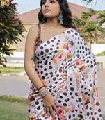 White original japan devsena satin saree japan satin digital print blouse