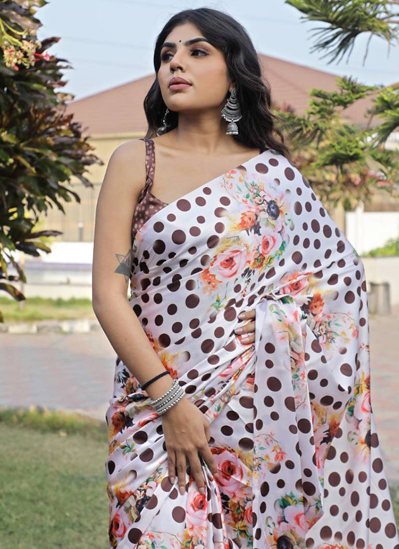 White original japan devsena satin saree japan satin digital print blouse