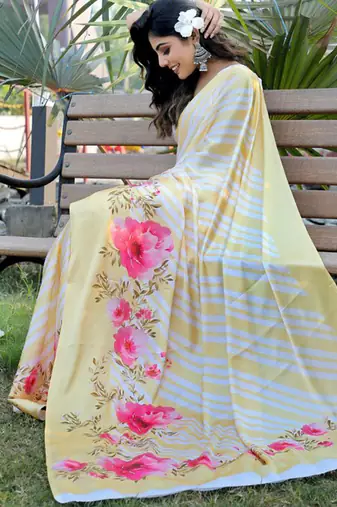 Multicolor original japan devsena satin saree japan satin digital print blouse