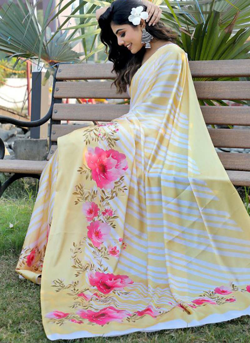 Multicolor original japan devsena satin saree japan satin digital print blouse