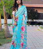Multicolor original japan devsena satin saree japan satin digital print blouse