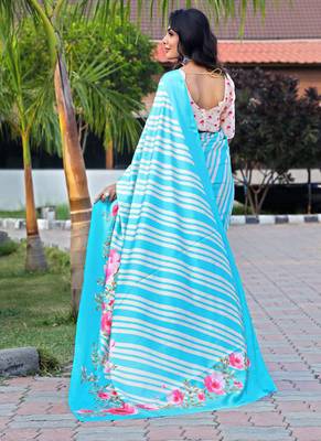 Multicolor original japan satin saree with digital print blouse 2