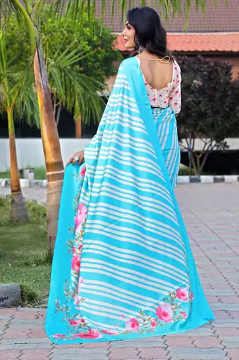 Multicolor original japan satin saree with digital print blouse