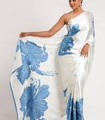 Aqua blue original japan devsena satin saree japan satin digital print blouse