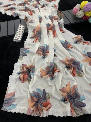  silk blend digital printed saree with swarovski diamond work & blouse piece 1