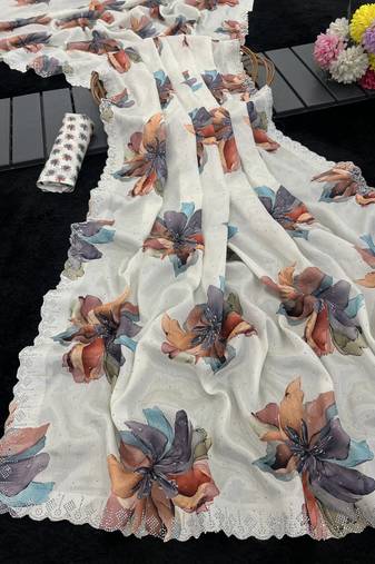  silk blend digital printed saree with swarovski diamond work & blouse piece