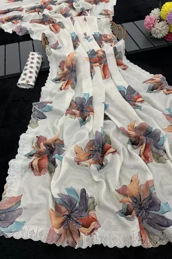  silk blend digital printed saree with swarovski diamond work & blouse piece