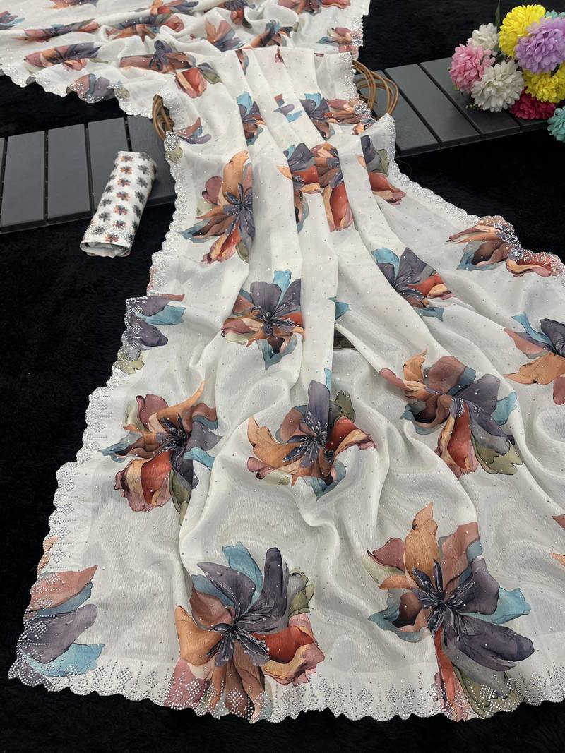  silk blend digital printed saree with swarovski diamond work & blouse piece