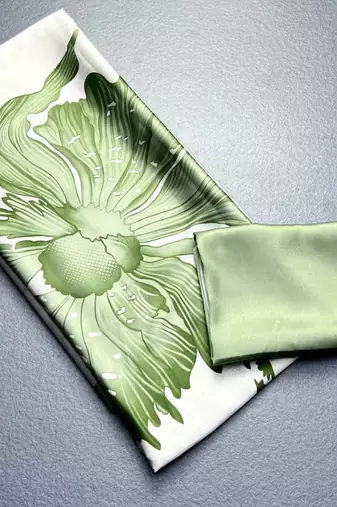 Olive original japan satin saree with digital print blouse