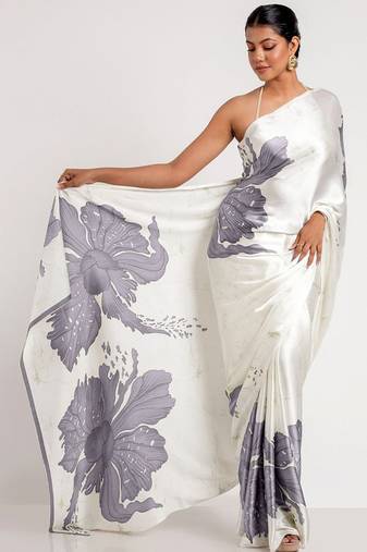 Grey original japan devsena satin saree japan satin digital print blouse