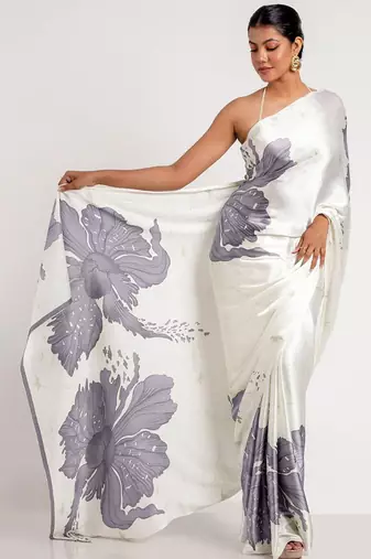 Grey original japan devsena satin saree japan satin digital print blouse