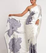 Grey original japan devsena satin saree japan satin digital print blouse