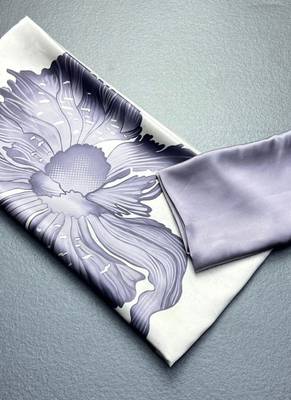 Grey original japan satin saree with digital print blouse 3