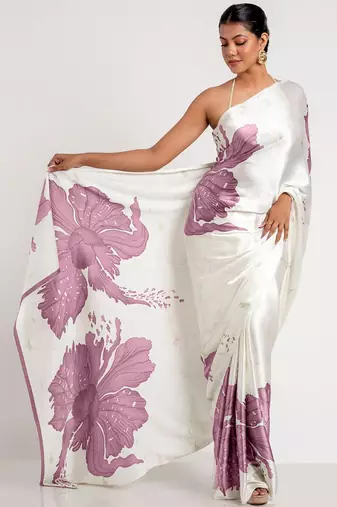 Onion pink original japan devsena satin saree japan satin digital print blouse