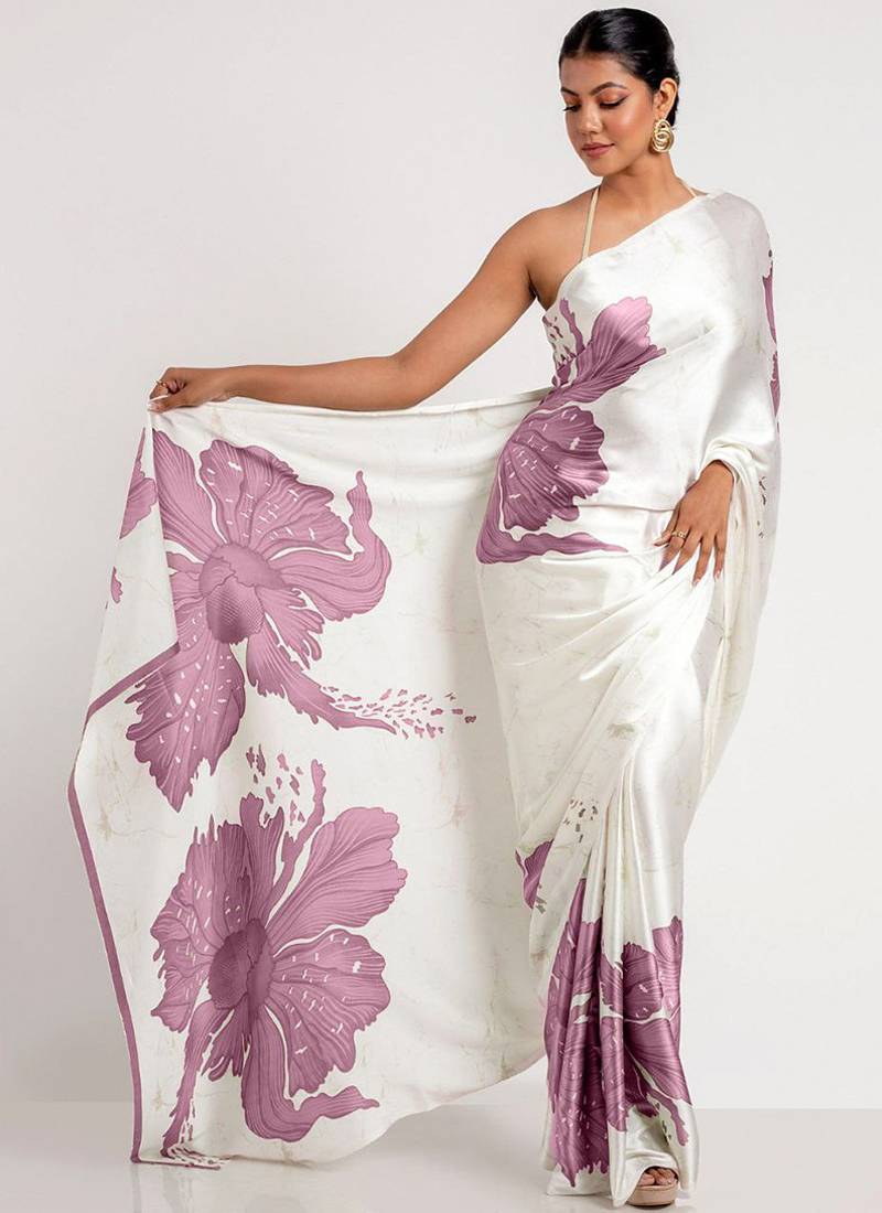 Onion pink original japan devsena satin saree japan satin digital print blouse