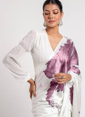 Onion pink original japan satin saree with digital print blouse 2