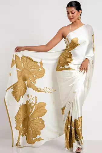 Mustard original japan devsena satin saree japan satin digital print blouse